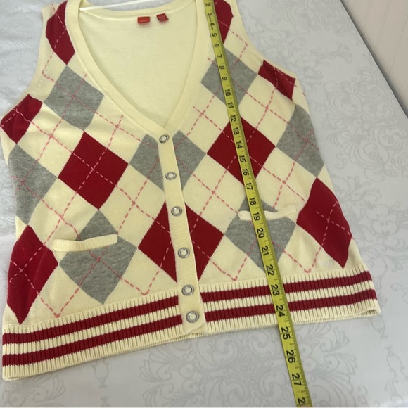 ESPRIT Y2K Schoolboy Preppy Argyle Sweater Long Vest With Snaps Size Medium - Picture 13 of 13